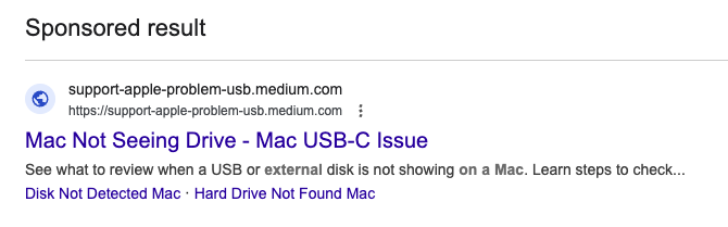 Google ad for Mac USB-C issue